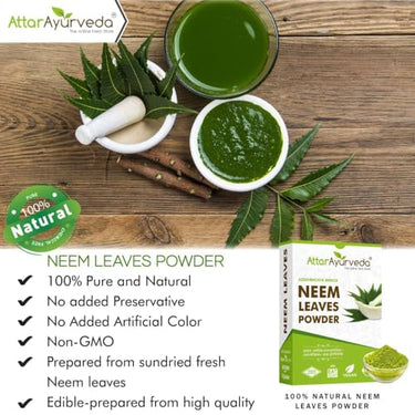 Attar Ayurveda Neem powder for Face, Skin and Hair (200 grams) | 100% Natural, No Preservative | Ideal for Face Pack, Hair Pack and Eating